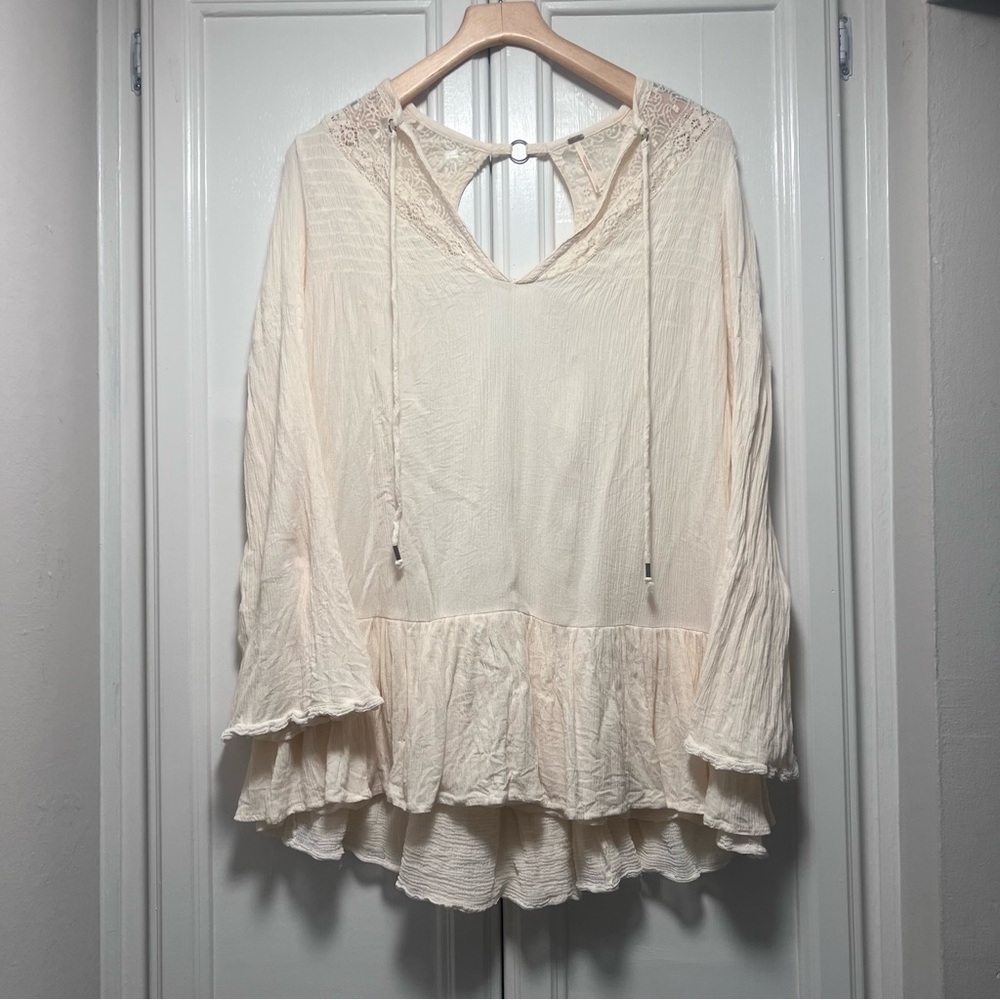 Free People One Night Victorian Tunic Dress Beige Ivory Sz Small Oversized Boho